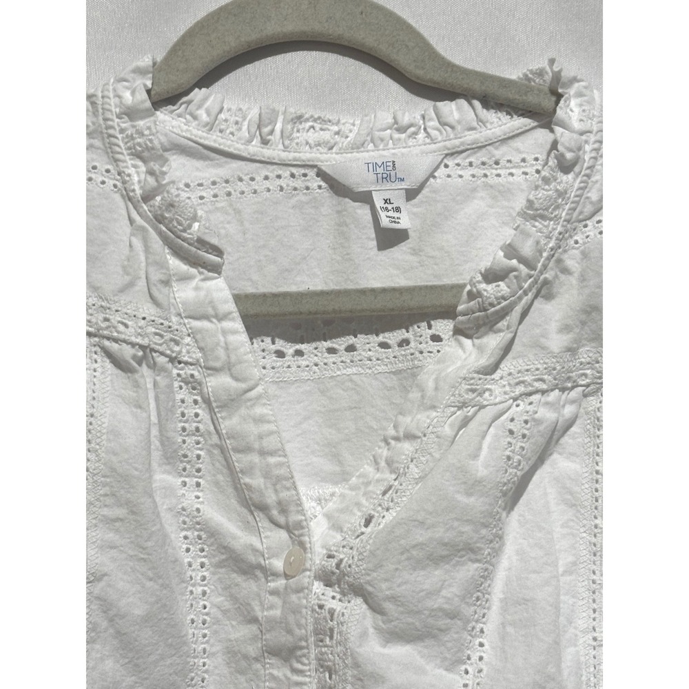Cotton White Eyelet Lace v-neck peasant tunic top XL 16-18 cottagecore boho - Picture 4 of 10